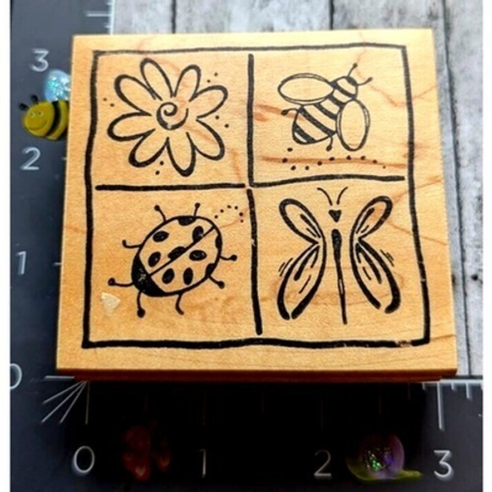Great Impressions Flowers Insects Butterfly Squares G05 Rubber Stamp Wood #F61